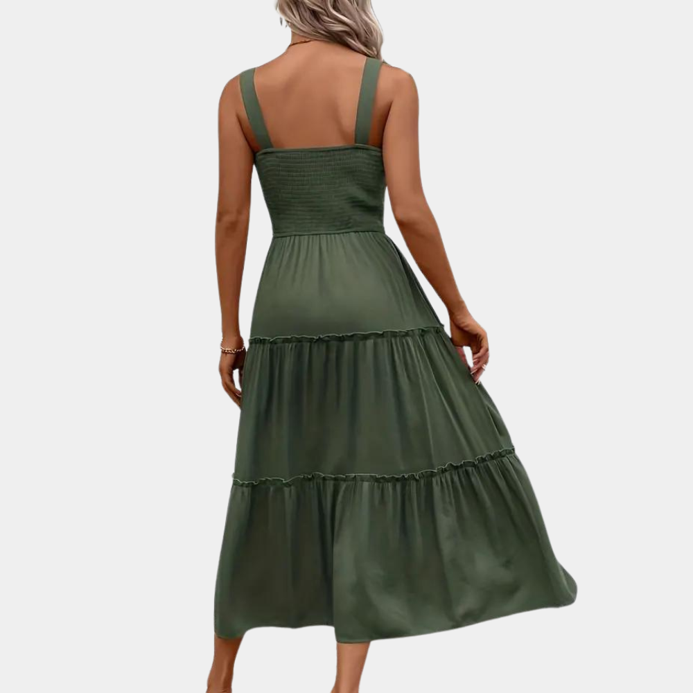Summer Maxi Dress Smocked Bodice Tiered Design - Detailed view
