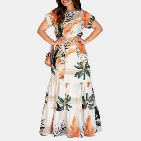 Tropical Maxi Dress  Botanical Orange and Green Print - Product detail 4
