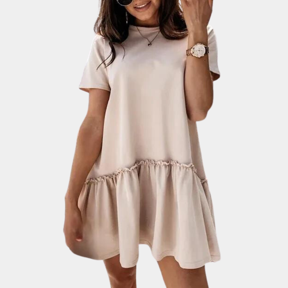 Cotton Mini Dress Ruffle Hem Short Sleeve Design - Product detail 4