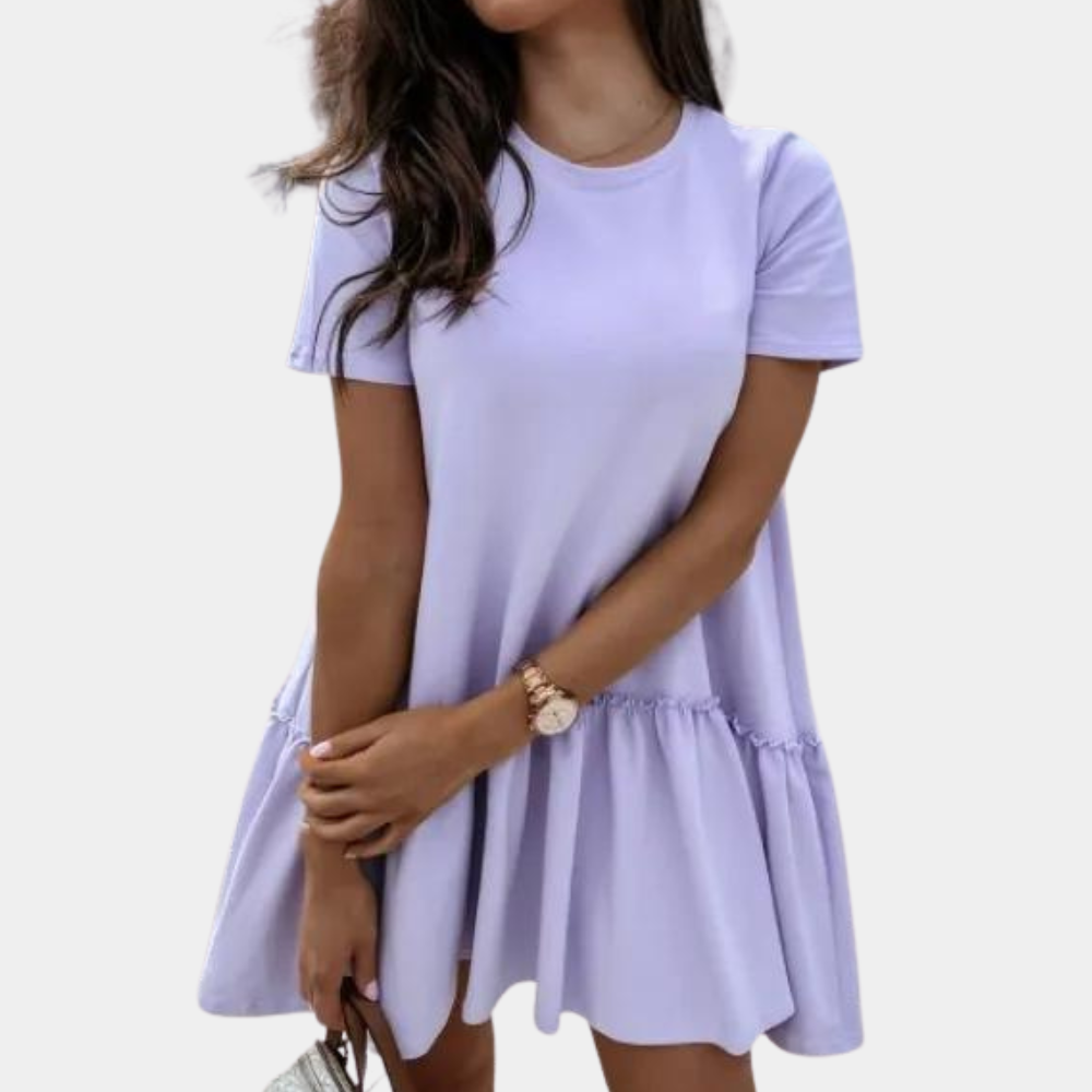 Cotton Mini Dress Ruffle Hem Short Sleeve Design - Product detail 9