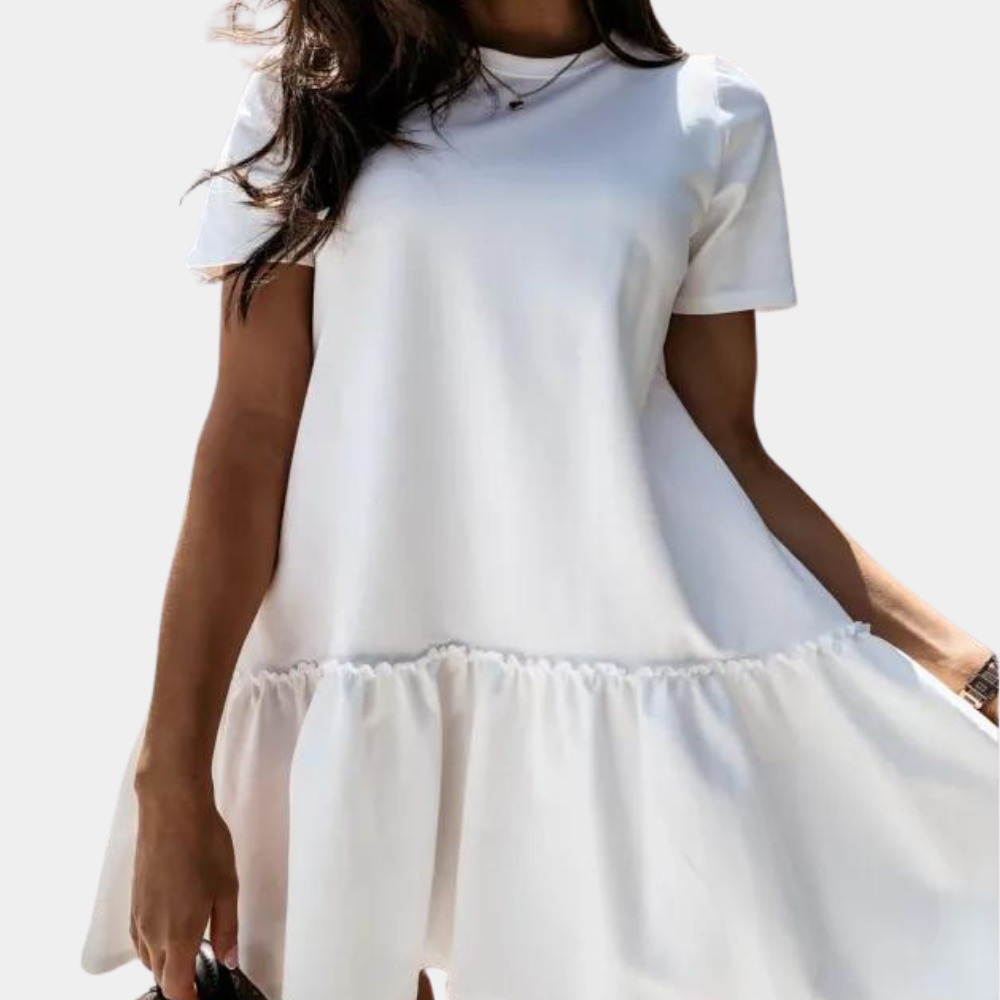 Cotton Mini Dress Ruffle Hem Short Sleeve Design - Product detail 6