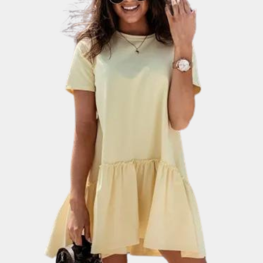 Cotton Mini Dress Ruffle Hem Short Sleeve Design - Product detail 11
