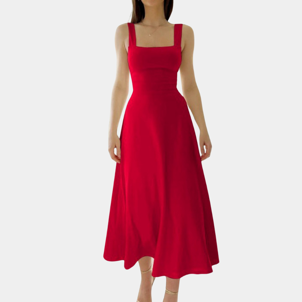 Cotton Blend Midi Dress Square Neck Corset Design - Product detail 11