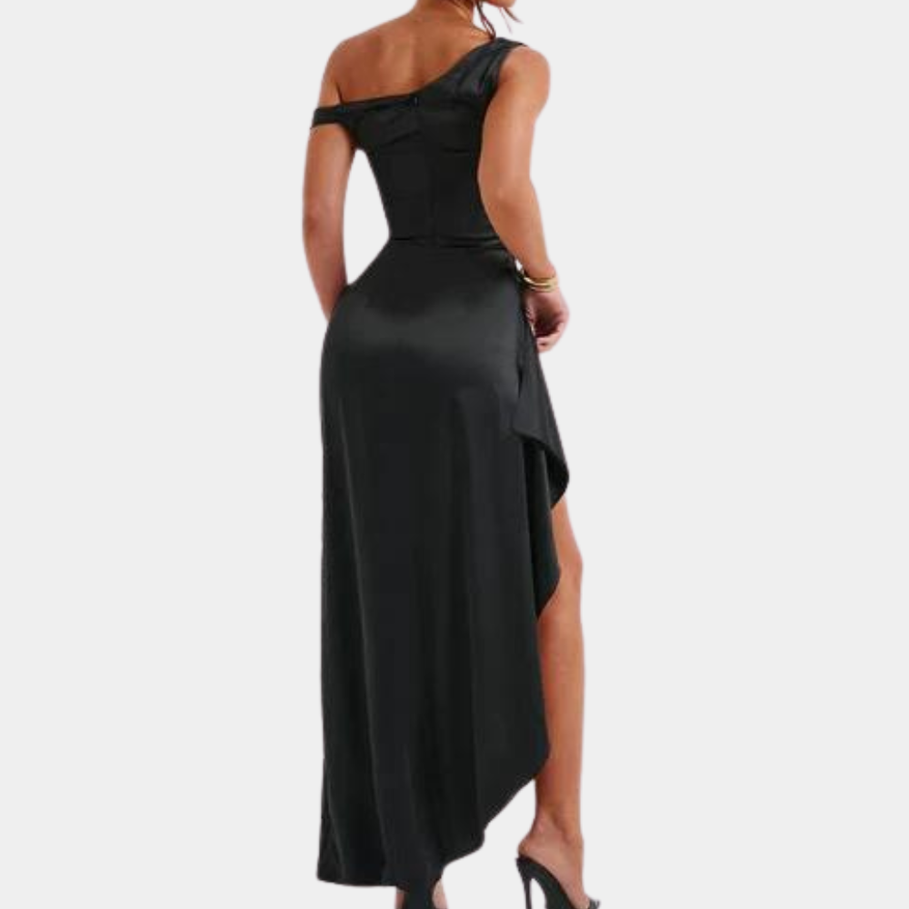 One Shoulder Evening Dress Asymmetric High Slit Design - Product example