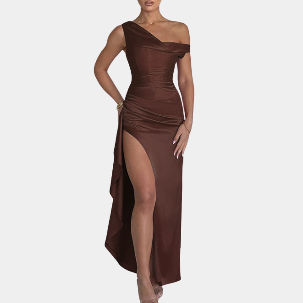 One Shoulder Evening Dress Asymmetric High Slit Design - Product detail 5