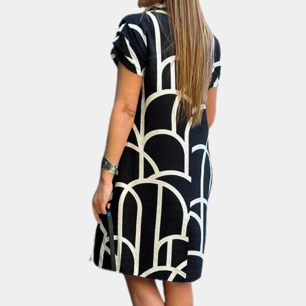 Art Deco Midi Dress Geometric Pattern Black White - Product example