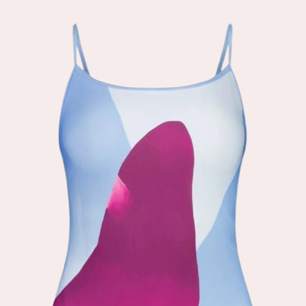 Floral Maxi Dress Sky Blue with Magenta Lily Print - Product detail 6