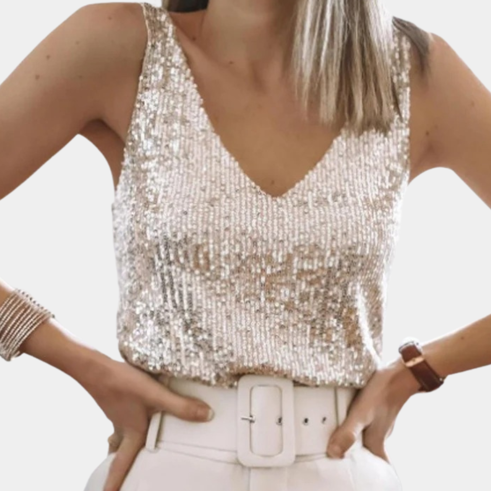 Sequin Party Top V-Neck Sleeveless Shimmer Design - Product showcase