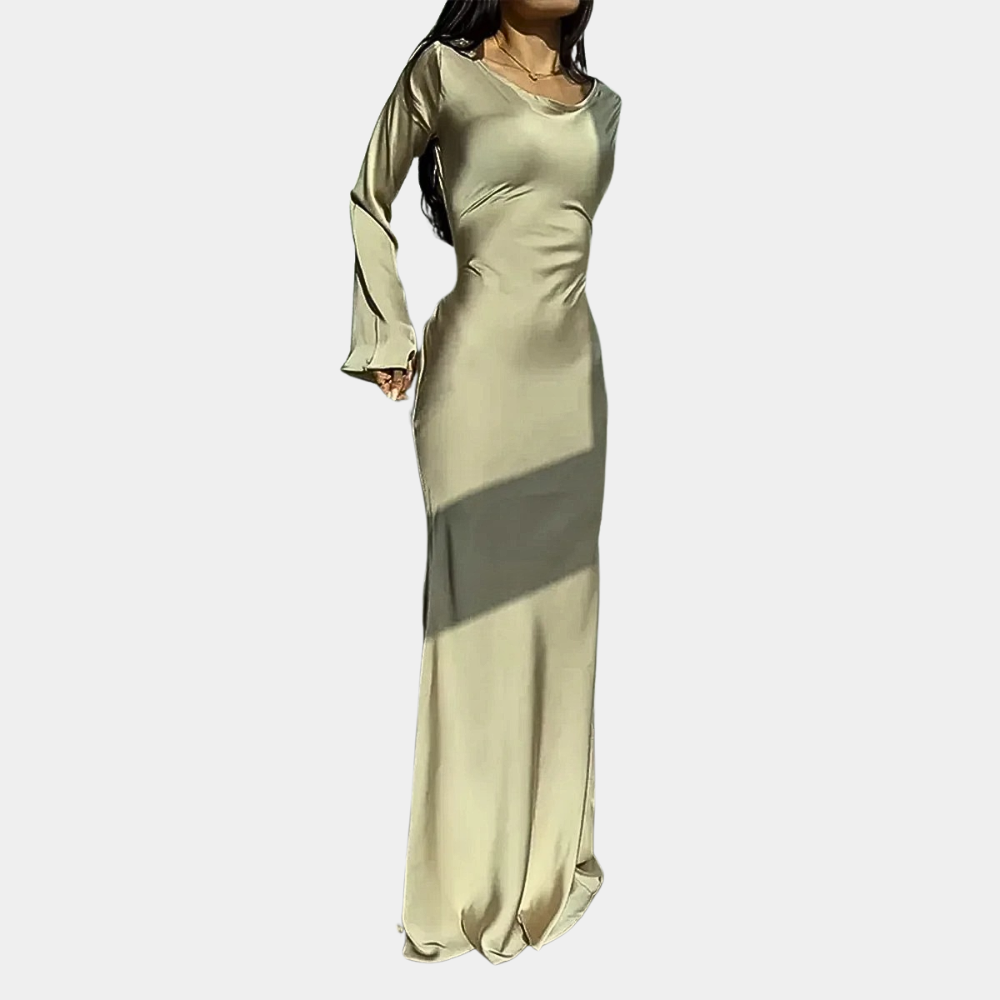 Satin Evening Maxi Dress Bell Sleeve Design - Product detail 8