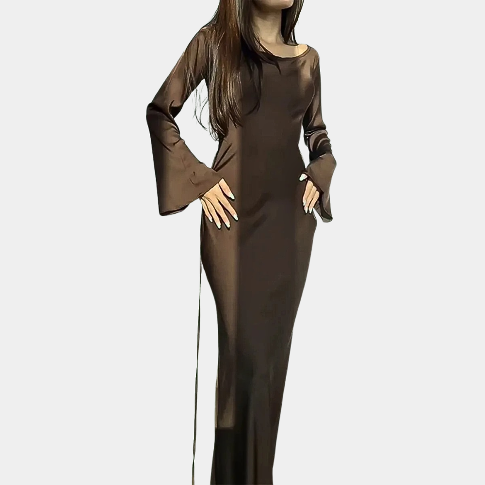 Satin Evening Maxi Dress Bell Sleeve Design - Product detail 9