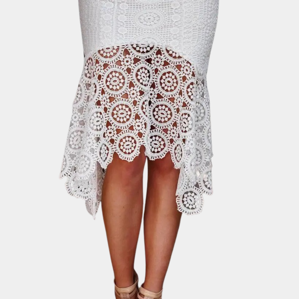 Elegant White Lace Dress Scalloped Hem Mermaid Design - Product detail 4