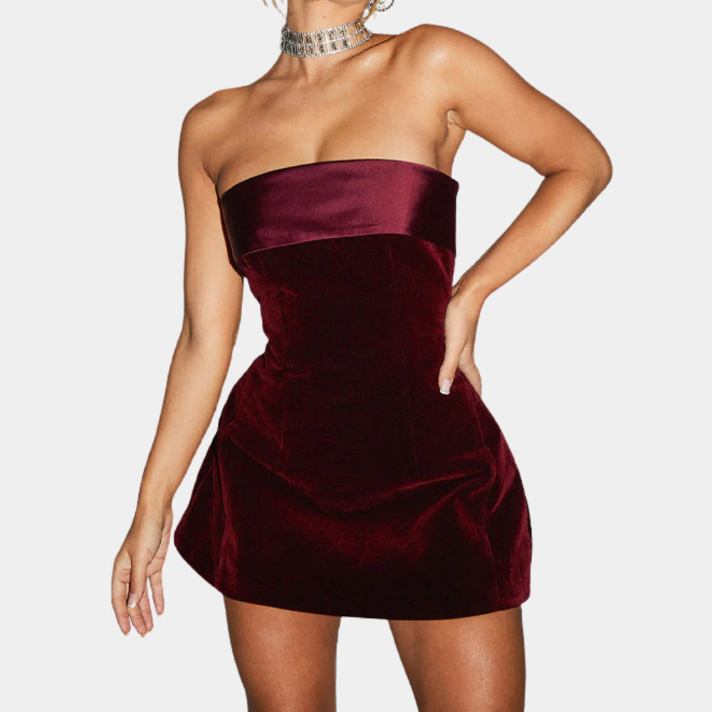 Strapless Velvet Mini Dress Structured A-Line Design - Product detail 8