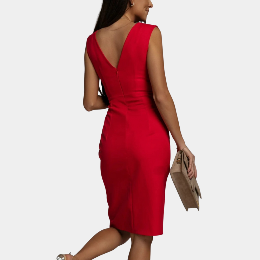 Elegant V-Neck Midi Dress Side Slit Design - Product example