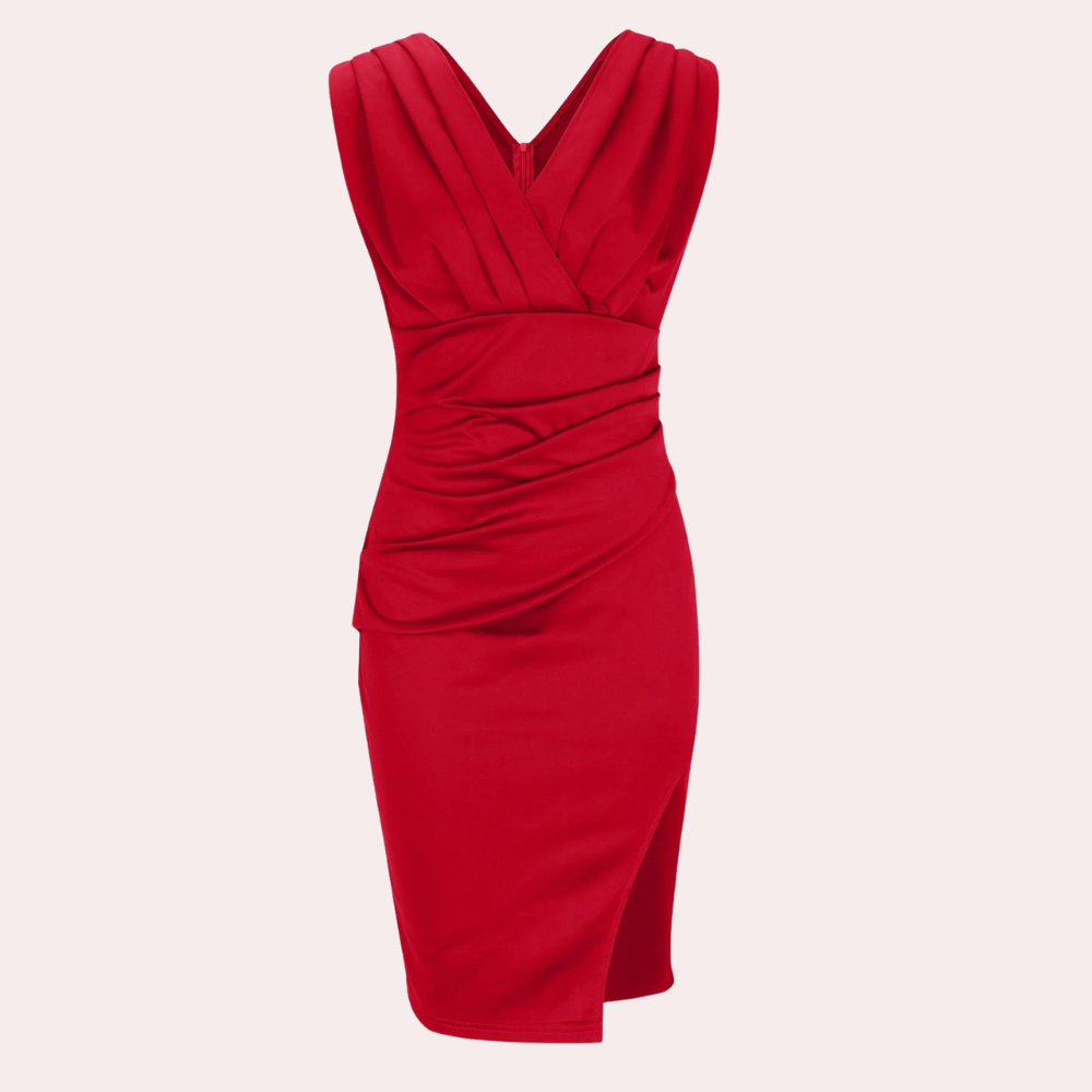 Elegant V-Neck Midi Dress Side Slit Design - Product detail 4
