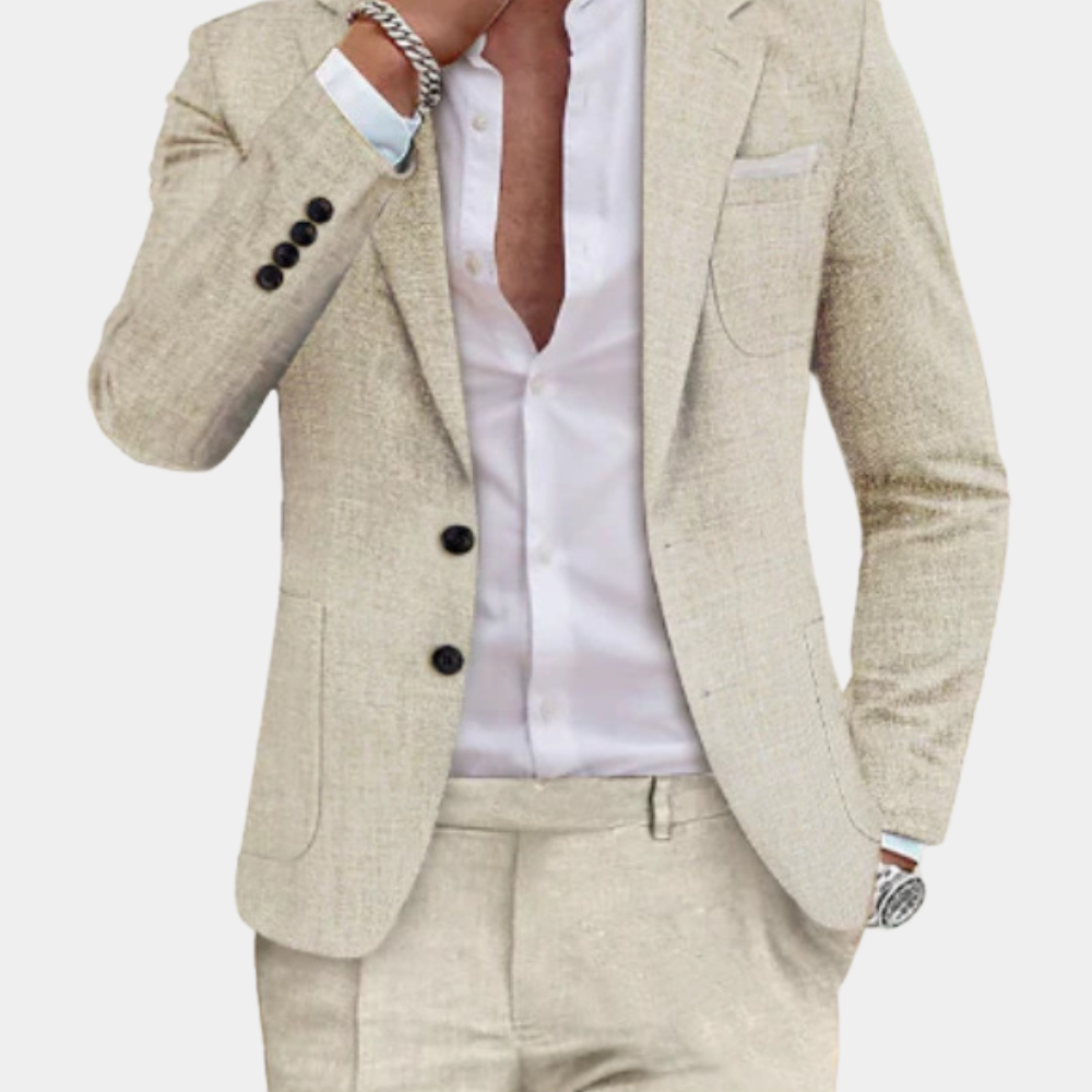 Premium Linen Summer Suit Tailored Two-Button Blazer Set - Product showcase