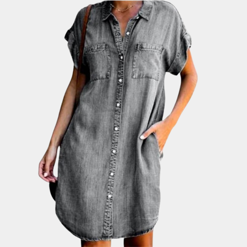 Denim Shirt Dress Classic Button-Down Design - Product example