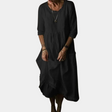 Cotton Linen Midi Dress  Gathered Waist Elbow Sleeves - Product detail 6