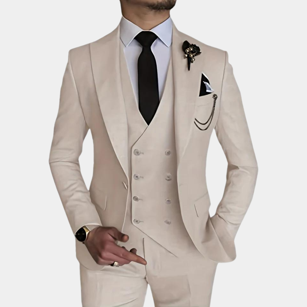 Classic Three-Piece Suit Slim Fit Beige Design - Product showcase