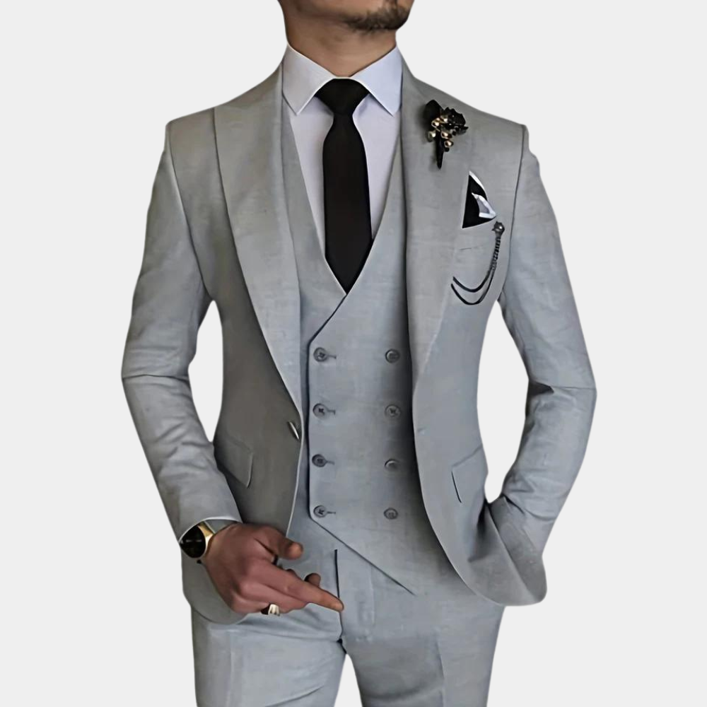Classic Three-Piece Suit Slim Fit Beige Design - Product detail 4