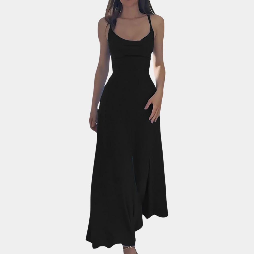 Elegant Maxi Dress Draped Neckline Floor Length Design - Product detail 6