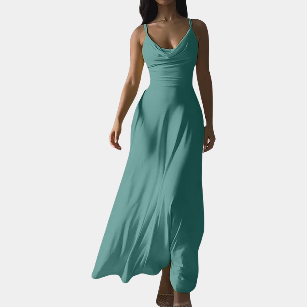 Elegant Maxi Dress Draped Neckline Floor Length Design - Product detail 7