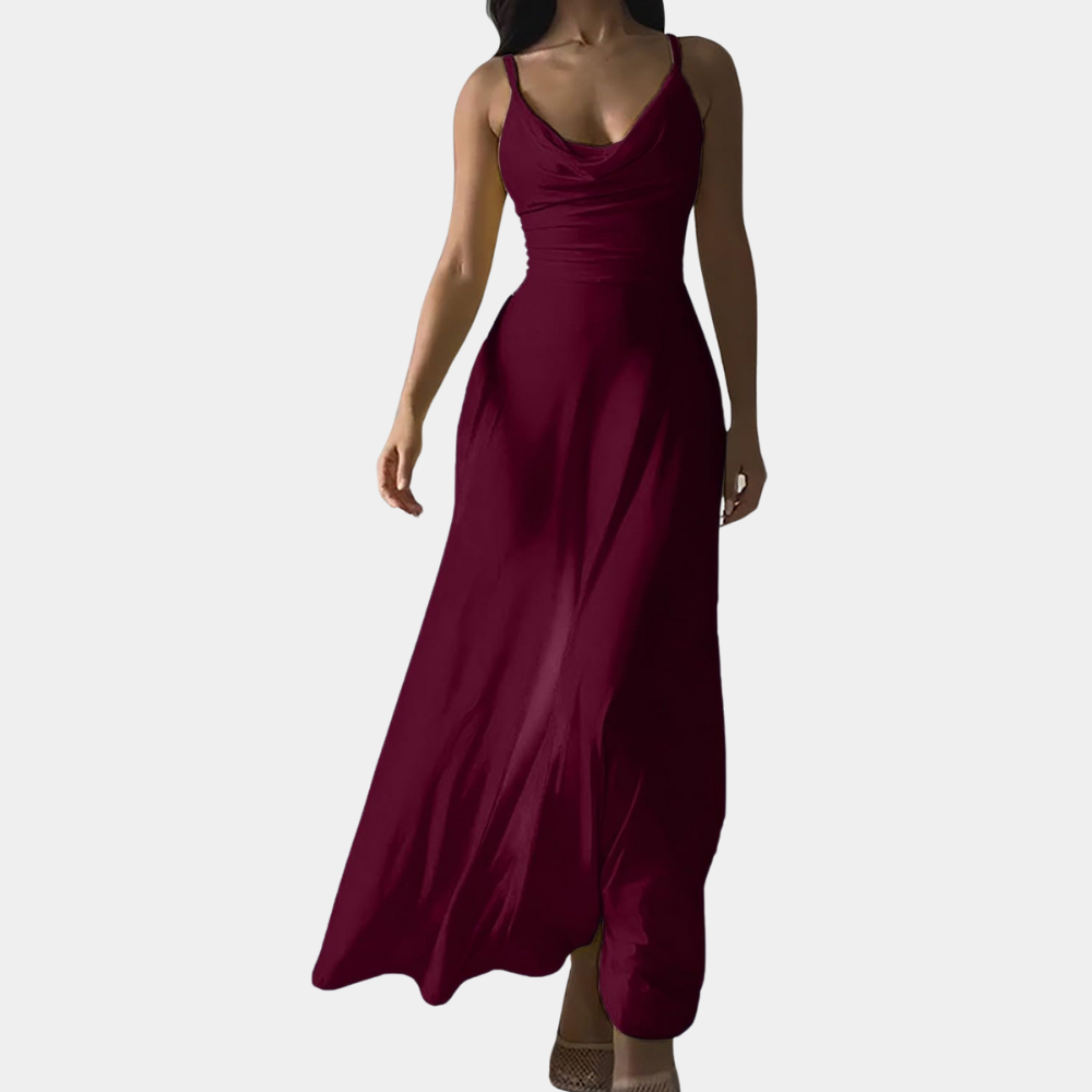 Elegant Maxi Dress Draped Neckline Floor Length Design - Product detail 4