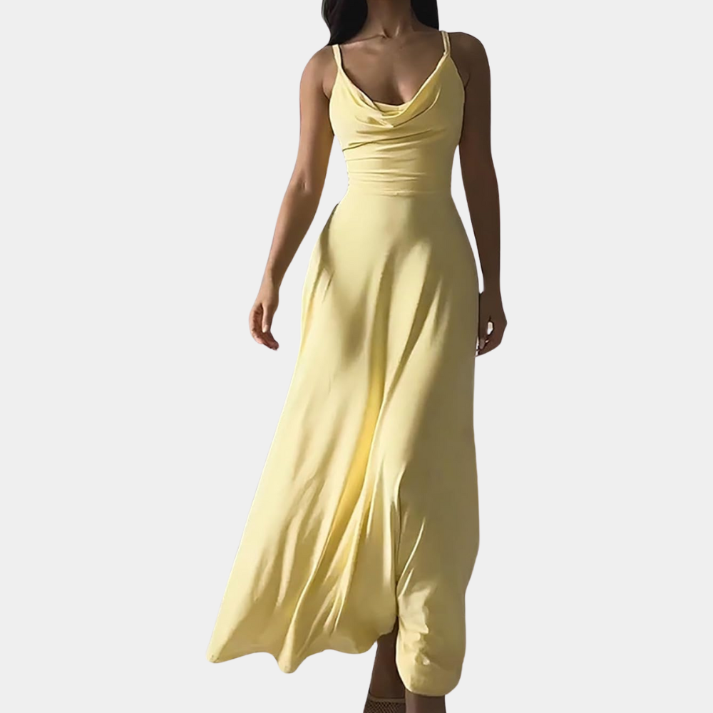 Elegant Maxi Dress Draped Neckline Floor Length Design - Product detail 5
