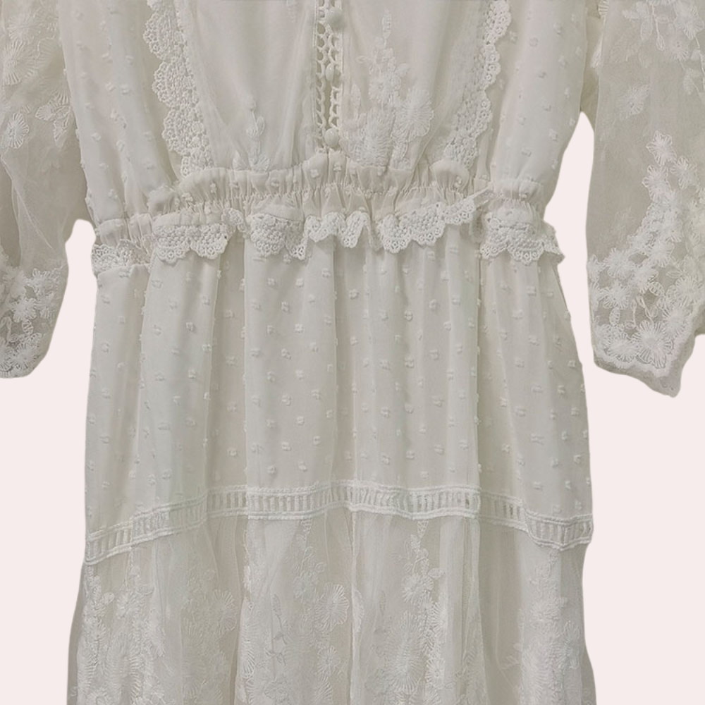 Elegant White Lace Maxi Dress V-Neck Flutter Sleeve Design - Product detail 5