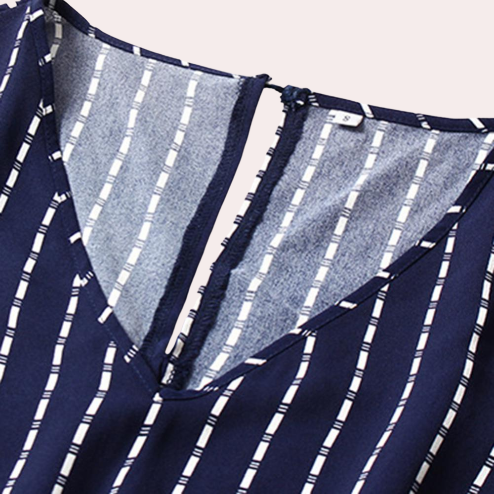 Striped Midi Dress V-Neck Silk Summer Wrap Design - Detailed view