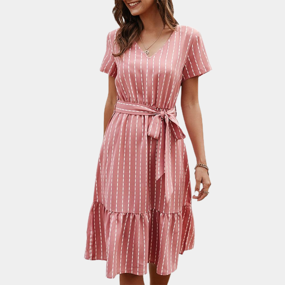 Striped Midi Dress V-Neck Silk Summer Wrap Design - Product detail 4