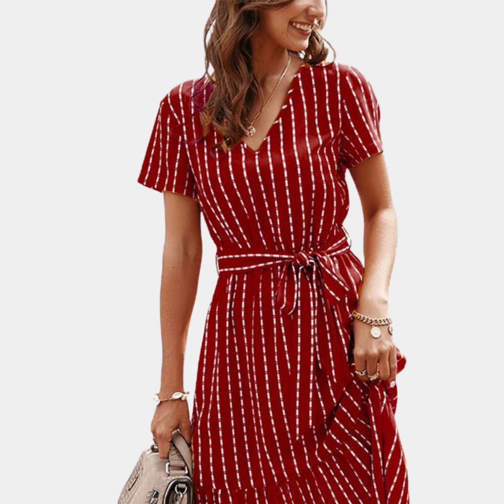 Striped Midi Dress V-Neck Silk Summer Wrap Design - Product detail 10