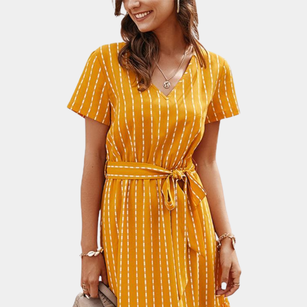 Striped Midi Dress V-Neck Silk Summer Wrap Design - Product detail 11