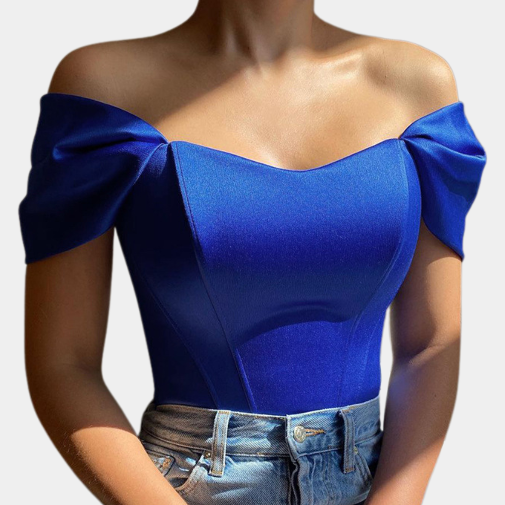 Elegant Off-Shoulder Top Structured Satin Cotton Blend - Product example