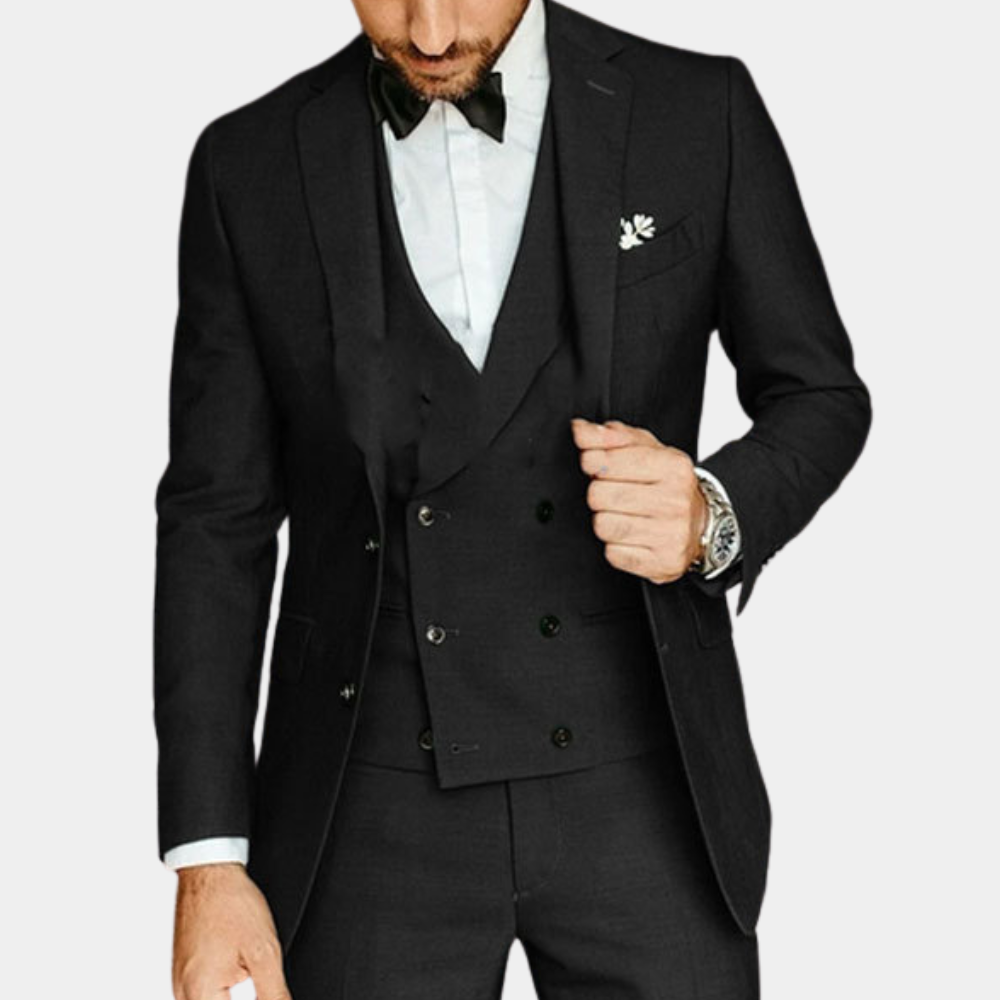 Premium Mens Suit Set Classic Three-Piece Black Design - Product showcase
