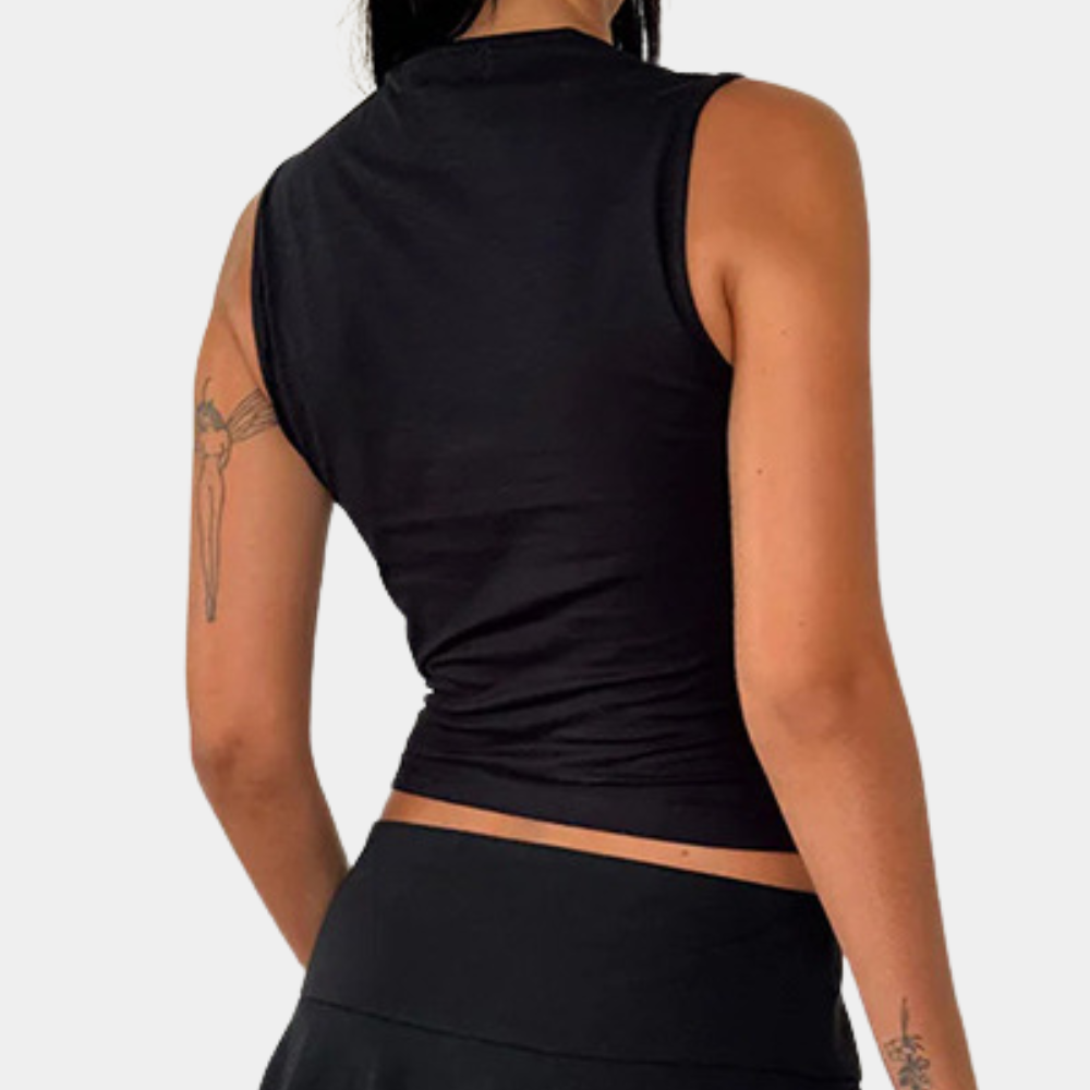 Bow Detail Crop Top Square Neck Black Cotton Blend - Detailed view