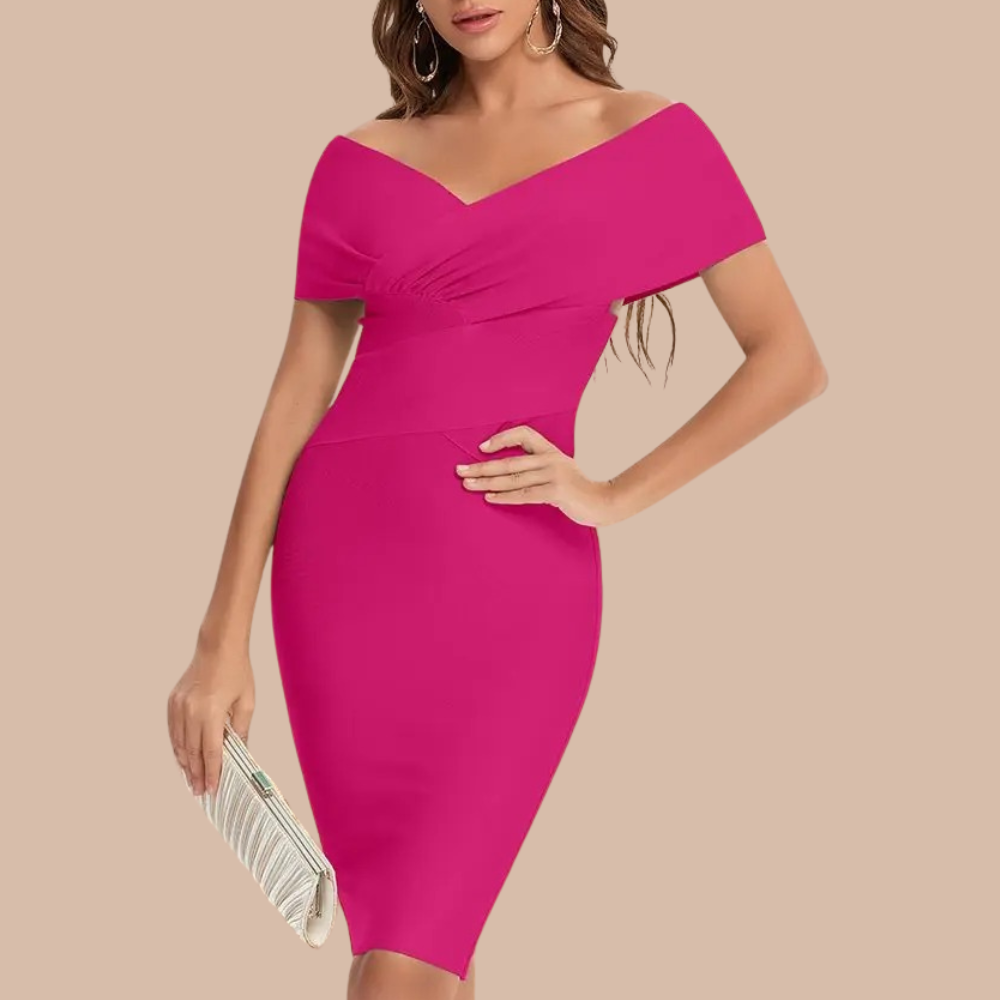 Classic Off-Shoulder Cocktail Dress V-Neck Bodycon Design - Product detail 5