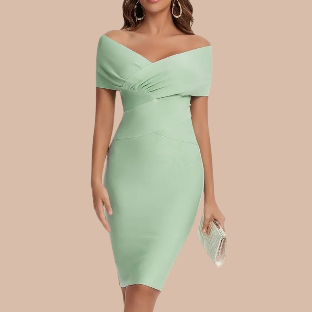 Classic Off-Shoulder Cocktail Dress V-Neck Bodycon Design - Product detail 10
