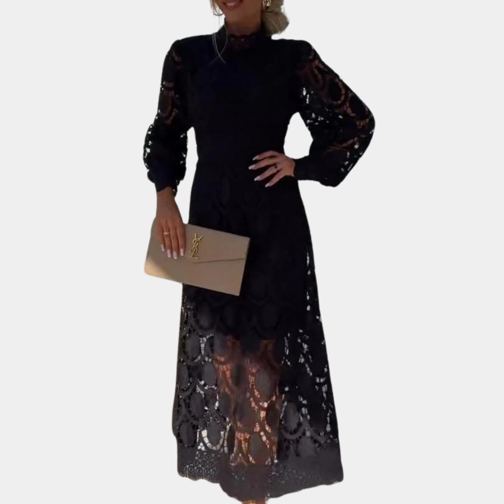 Vintage Lace Midi Dress Scalloped Pattern With Bishop Sleeves - Product detail 9