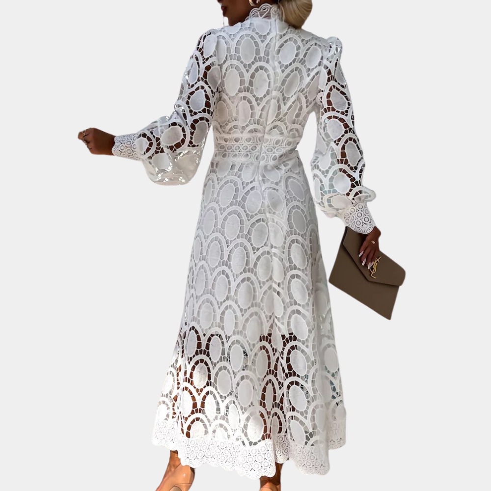 Vintage Lace Midi Dress Scalloped Pattern With Bishop Sleeves - Product detail 4