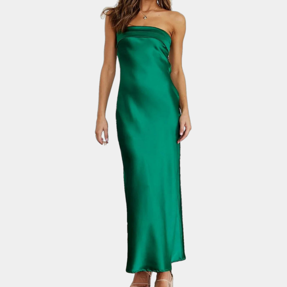 Satin Evening Gown Strapless Emerald Maxi Dress - Product detail 7
