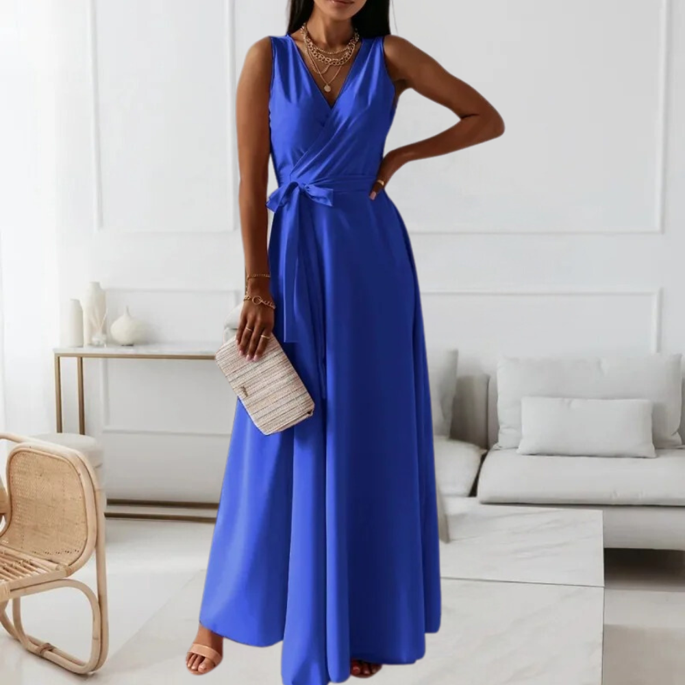 Elegant V-Neck Maxi Dress Blush Pink Wrap Design - Product detail 8