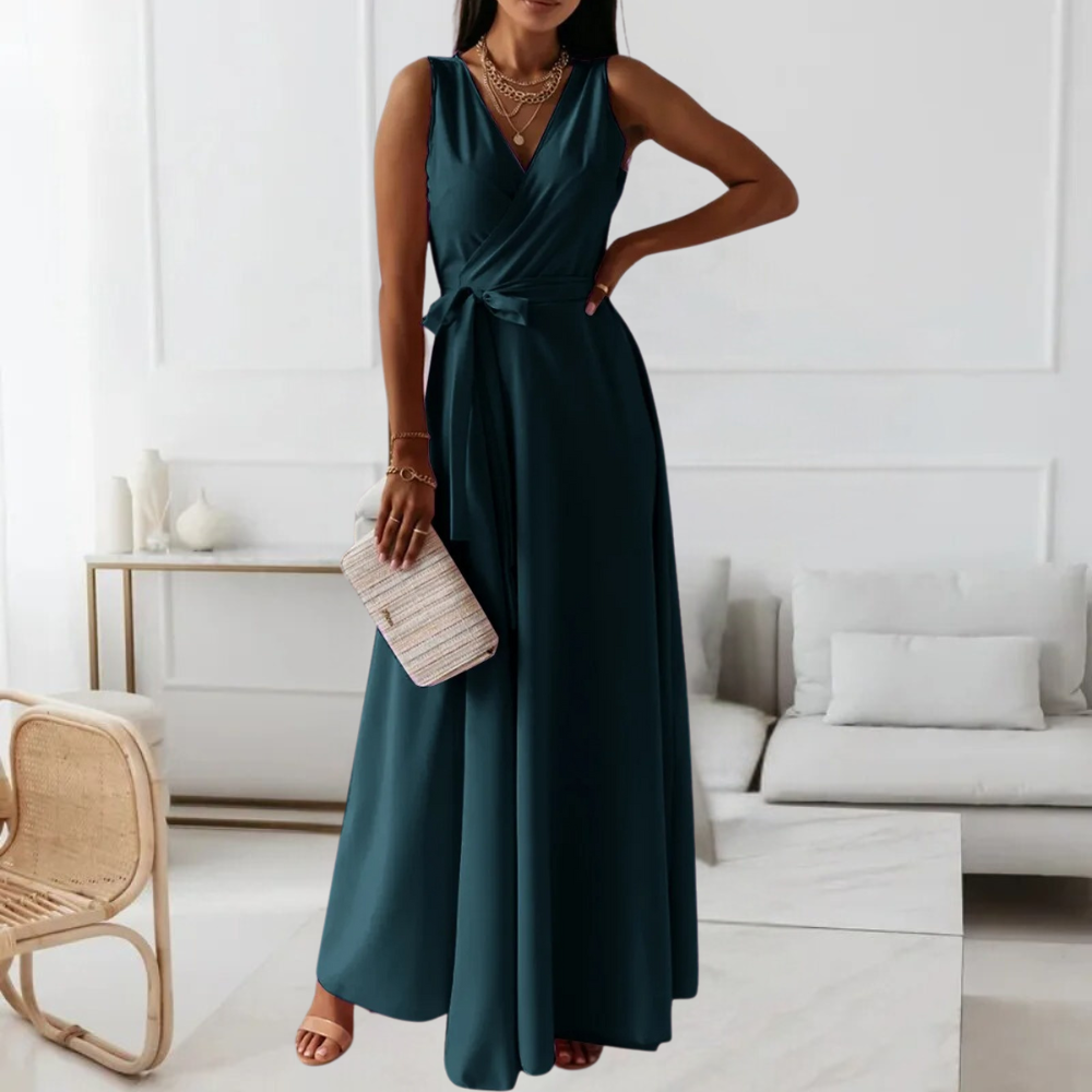 Elegant V-Neck Maxi Dress Blush Pink Wrap Design - Product detail 5