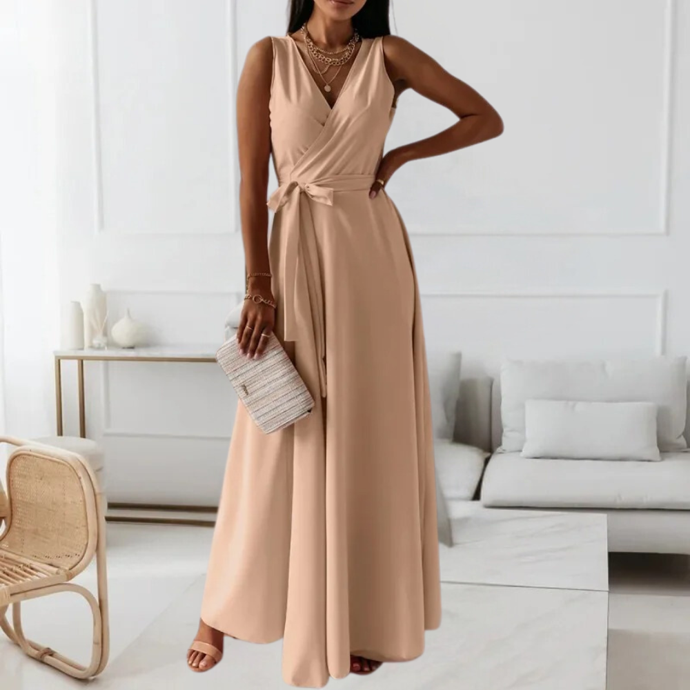 Elegant V-Neck Maxi Dress Blush Pink Wrap Design - Product detail 10