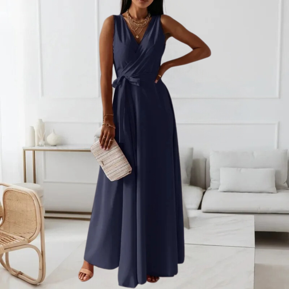 Elegant V-Neck Maxi Dress Blush Pink Wrap Design - Product detail 11