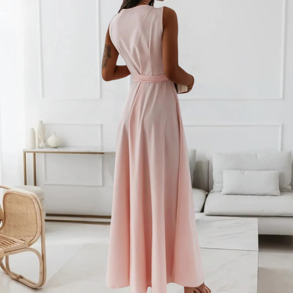 Elegant V-Neck Maxi Dress Blush Pink Wrap Design - Product example