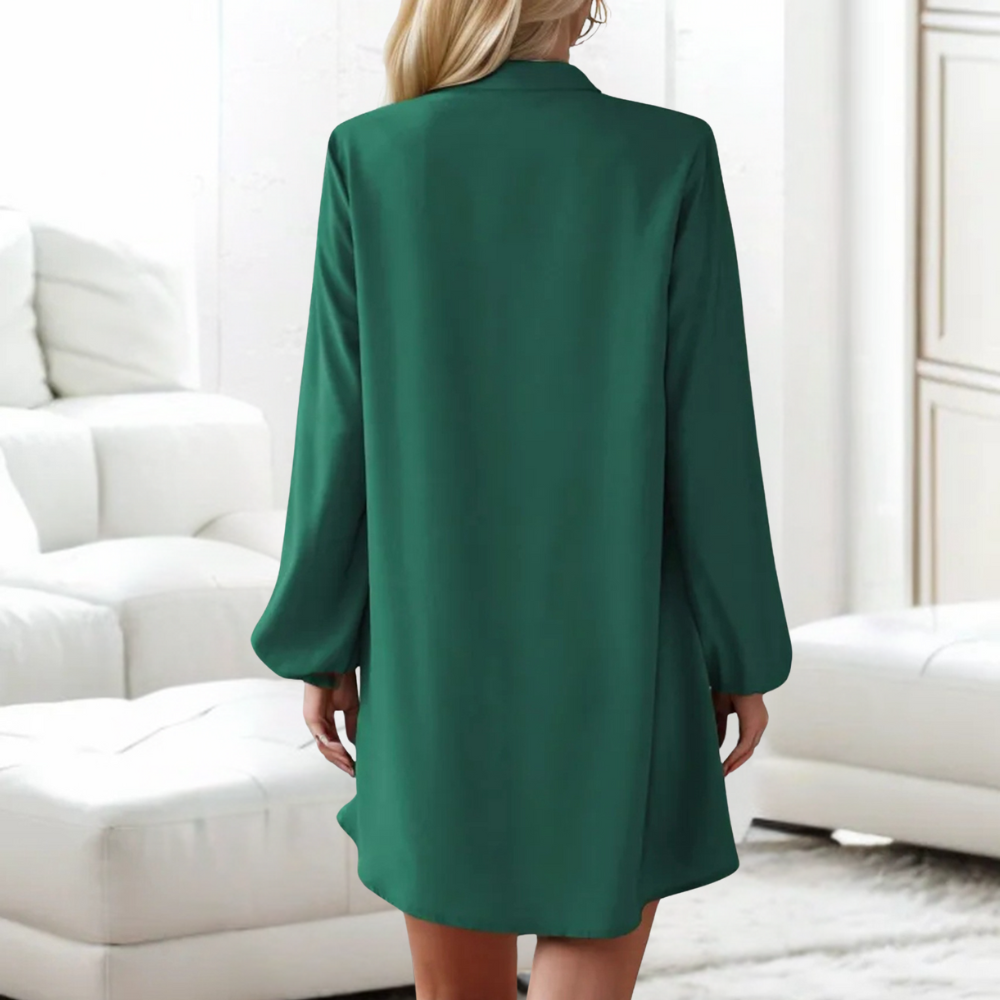 Elegant Button-Down Dress Flowy Camel Cotton V-Neck - Product detail 6