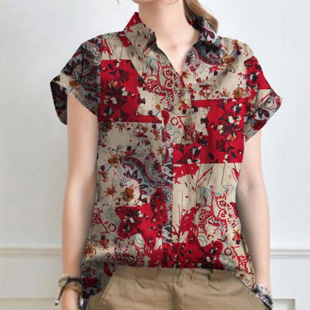 Bohemian Floral Blouse Blue Paisley Cotton Pattern - Product detail 9