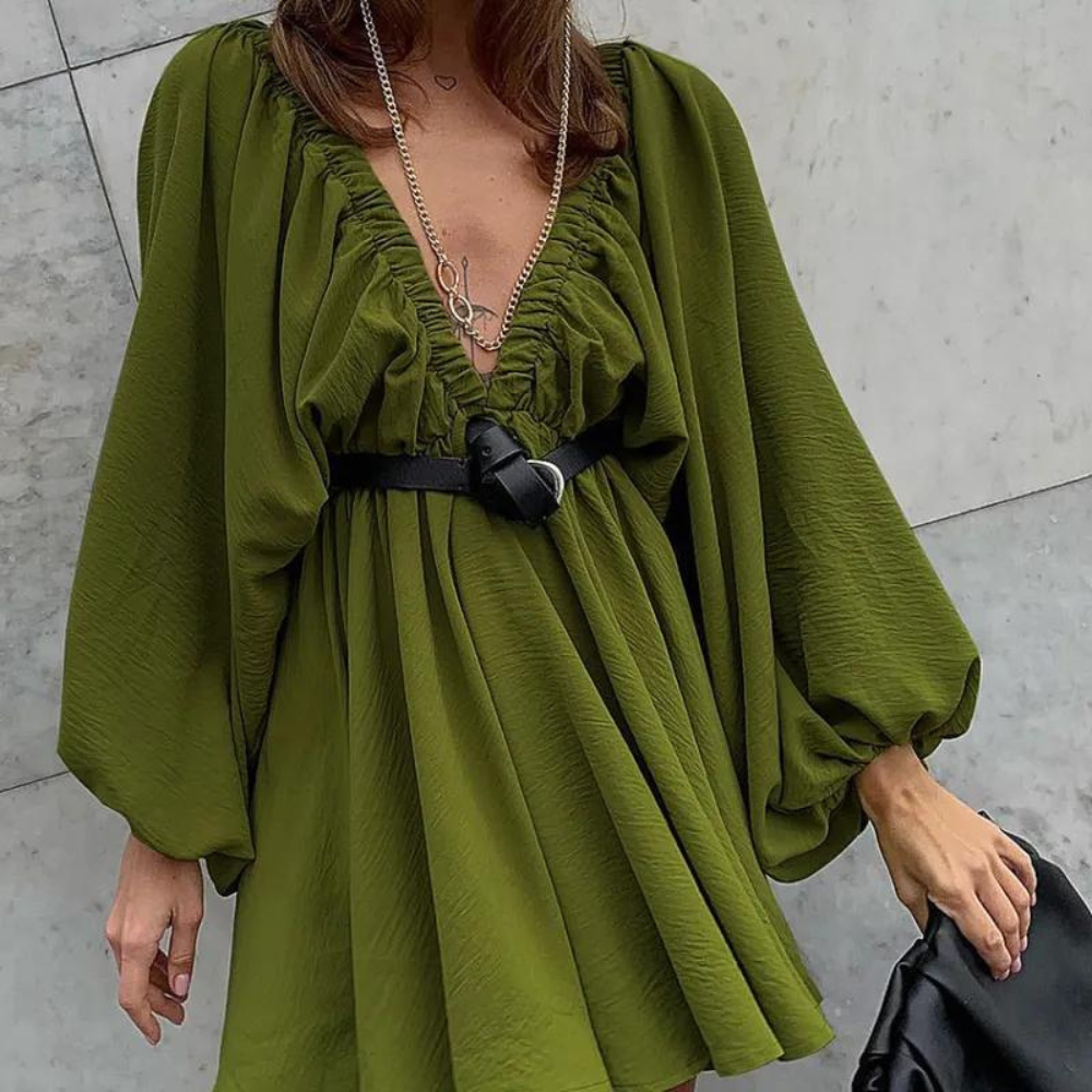 Womens Plus Size Dress Puff Sleeve V-Neck Design - Product detail 6