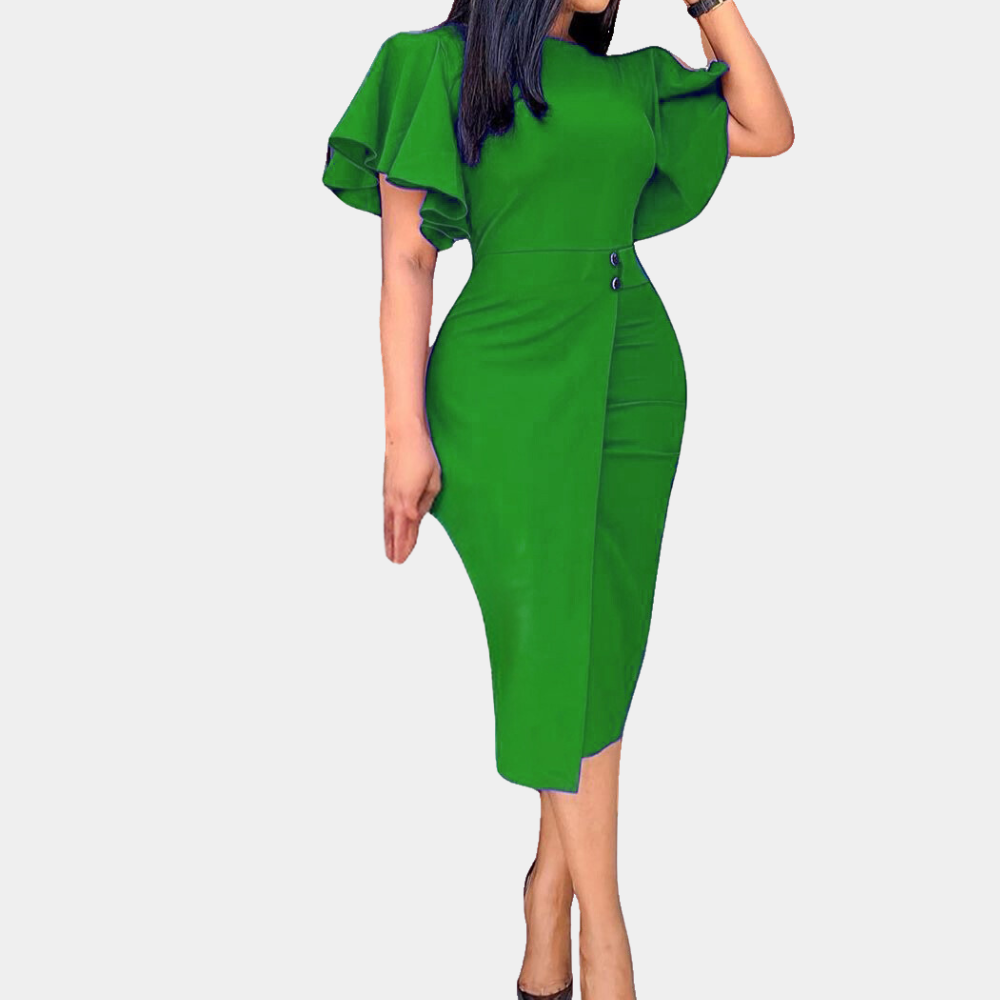 Professional Midi Dress Flutter Sleeve Design - Detailed view