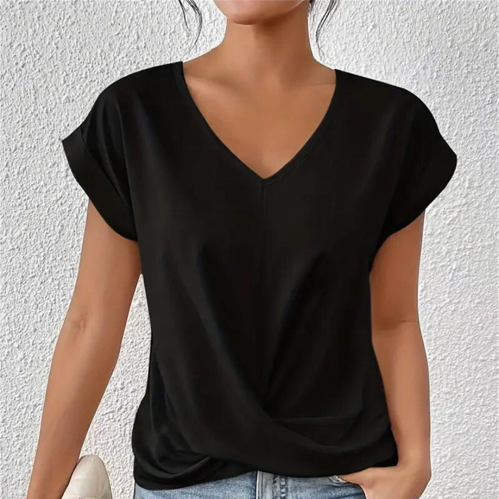 Essential V-Neck Top Draped Cotton Blend Design - Product example